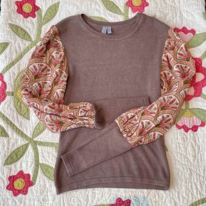 Anthropologie brown long sleeve with puff sleeves